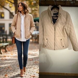 Tommy Hilfiger Quilted Barn Jacket Beige Zip Front Lightweight Coat M